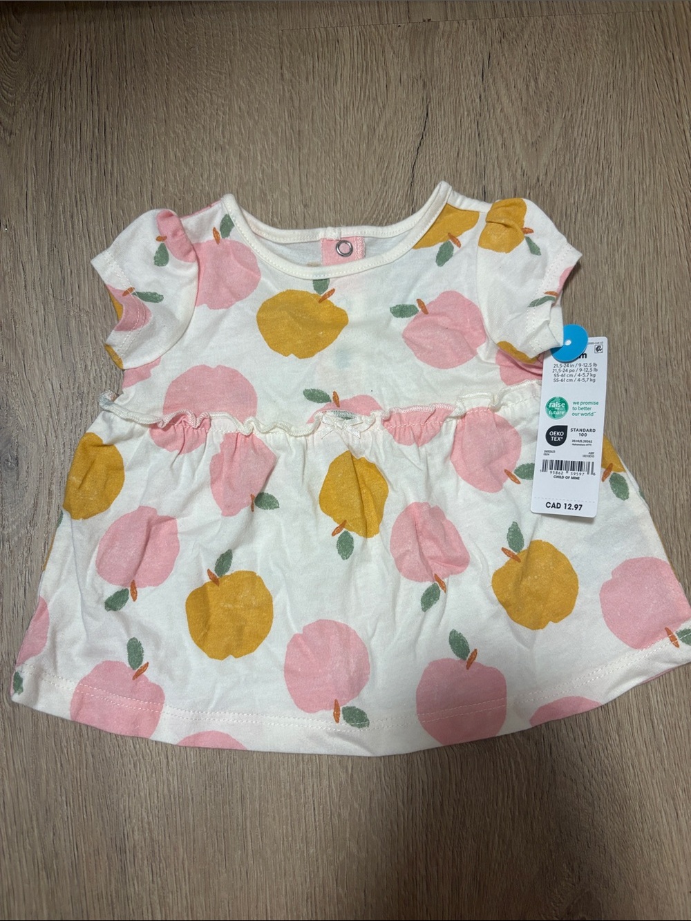 Carter's White Short Sleeve Top with Pink & Yellow Peach Print